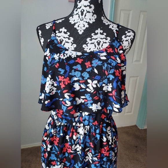 ELLE Blue Wildflower Print Elastic waist Summer Dress size M - Picture 2 of 10